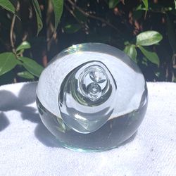 Vintage Mid-Century Modern Clear Art Glass Paperweight 4” Round