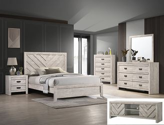 4Pc King Bedroom Set ( King Bed Frame,Dresser,Mirror And 1 Nightstand )