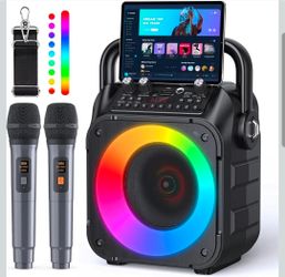 Karaoke Machine, Portable Bluetooth Speaker with 2 Wireless Microphones for Adults & Kids