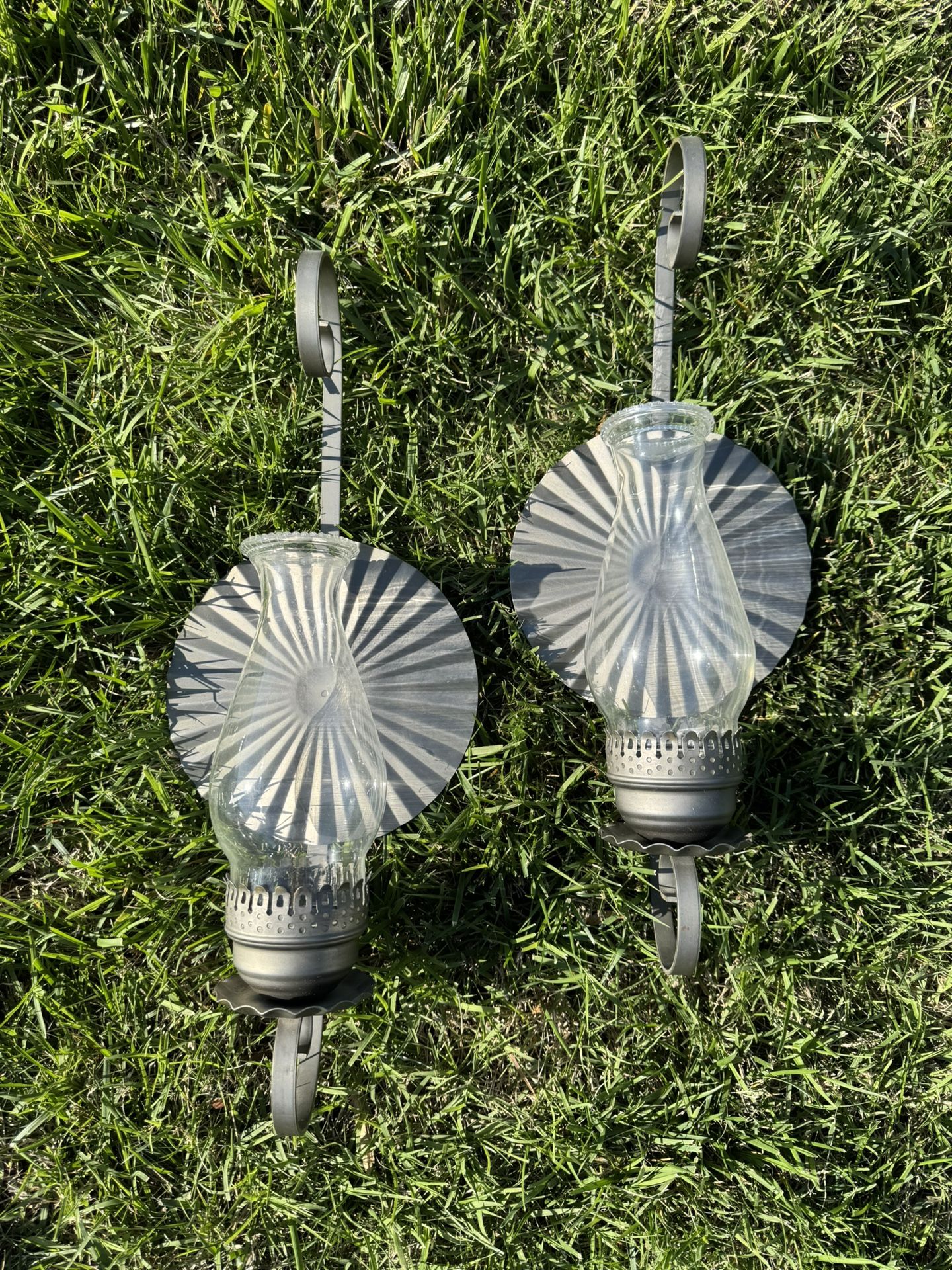 2 Early American Silver Metal Glass Lantern