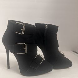 Giuseppe Zanotti Buckle Booties Black Suede Platform Ankle Boots Size  7 - 37.5