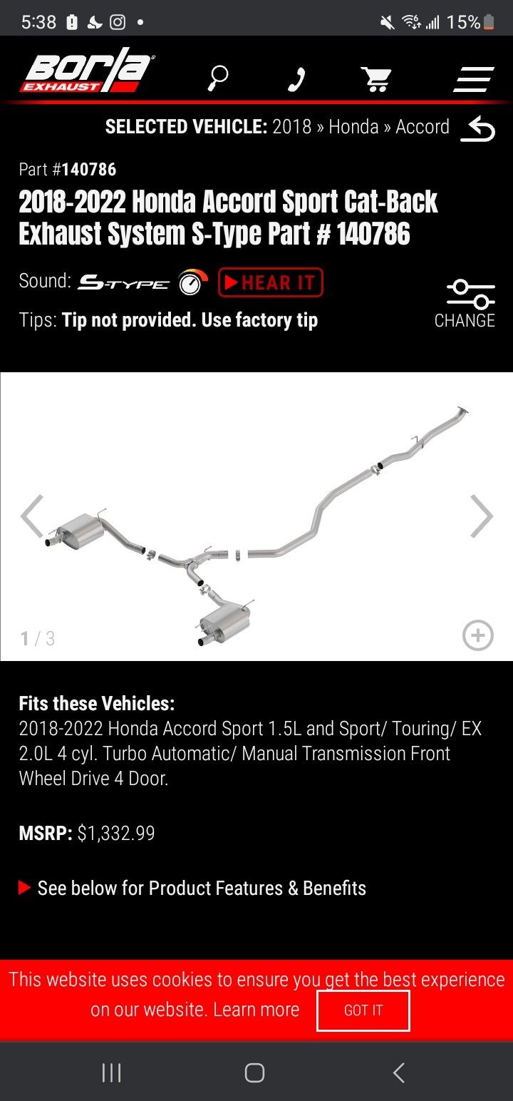 2018 2022 honda accord 1 5t 2 0t borla exhaust for sale in queens ny