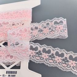 4 Yds Of 1 3/8” Pink & White Heart Lace #041424A10