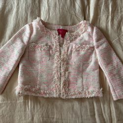 Lilly Pulitzer Pink & White Tweed Cropped Jacket XS/00 – Pearl Embellished