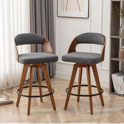 Barstools Set of 2,Bar Height Bar Stools for Kitchen Island,30.3 Inch Modern Upholstered Bar Chair, Swivel Bar Stools with Back and Wood Legs (Darkgra