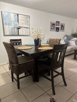 Dark Wood Dining Table with 4 Chairs