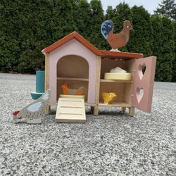 Montessori Wooden Toys For Kids Chicken Coop - 9 Pcs Miniature Henhouse Farm Animal Toys, Dollhouse Accessories Pretend Play Set for Kids Imaginative 