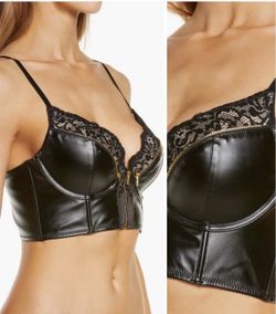 Faux Leather & Lace Underwire Longline Push-Up Bra