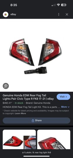 Honda Civic Type R Fk8 Rear Taillights With Rear Fog Light Lamps Edm Ukdm