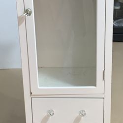 Small Vintage White Cabinet w/Glass Door & 2 Drawers
