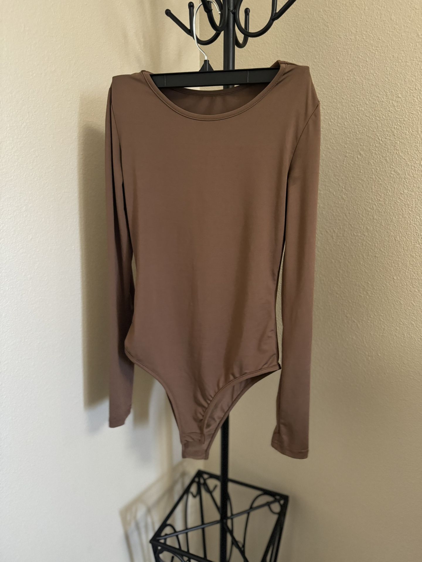 Bodysuit Long Sleeve Basic Brown Bodysuit Size XS