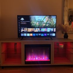 Ameriwood Home Lumina Fireplace TV Stand for TVs up to 70 Inch, Replaceable Electric Fireplace Insert Heater, Remote Control, Timer, Color Changing LE