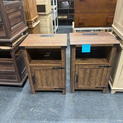 Joaxswe Night Stand Set of 2, 18 Inch Farmhouse Nightstand with Charging Station and USB Port, Rustic Wood Bedside Table with Magnetic Door, Bed Side 