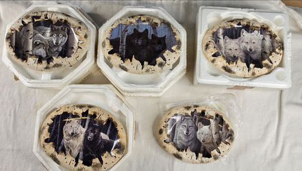 5 Wolf Decorative Collector Plates Birch Bark Edge bradford exchange