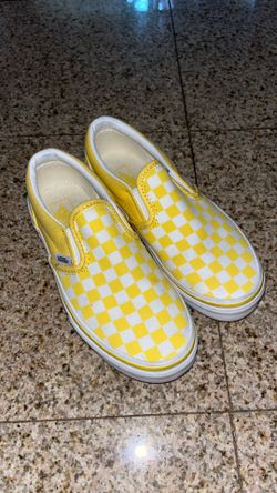VANS Yellow White Classic Checker Canvas Slip On Shoes Sneakers Kids 2.5
