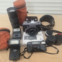 Vintage 35mm Film Camera Bundle – Canon TX + Lenses + Ricoh
