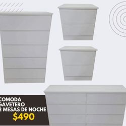 Dresser Chest And Two Nightstands *** Cómoda Gavetero Y Dos Mesitas 