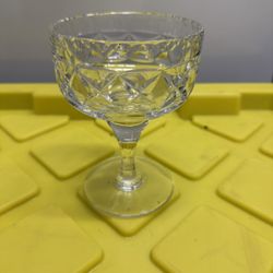Vintage Crystal Champagne Coupe With Diamond Cut Design