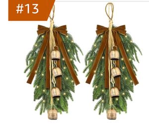 Suncalla 2 Pcs 19" Christmas Teardrop Swag for Front Door Christmas Artificial Norfolk Pine Teardrop Swag with Vintage Brass Bell Bow for Mantle Stair