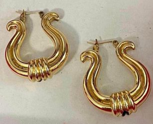 Aretes Argollas Gold Filled diseño arpa joyería antigua