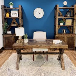 Custom farmhouse Office Desk Study Filling Cabinet Solid Wood Modern Rustic Office File Writing Restoration Hardware Insp Carpenter Bookcase