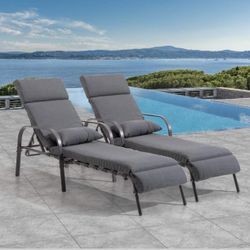 News Set Of 2 Outdoor Patio Lounge Chairs Pool Chaise With Cushion