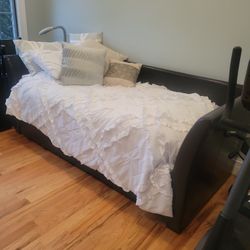 Dark Brown Pleather Daybed With Trundle EC mattress Included