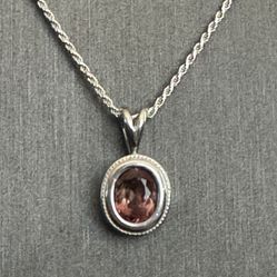 925 Sterling Silver Genuine Grapefruit Tourmaline Pendant