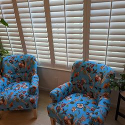 Set Of 2 Blue Floral Arm Chairs (New)