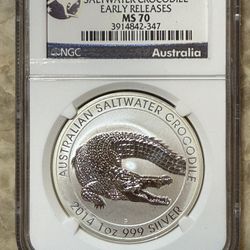 2014P NGC MS70 AUSTRALIA SALTWATER CROCODILE 1oz SILVER COIN