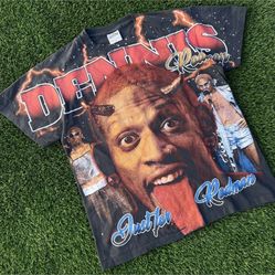 Dennis Rodman AOP Graphic T-Shirt Double Sided Rap Tee Modern Boot Size Large