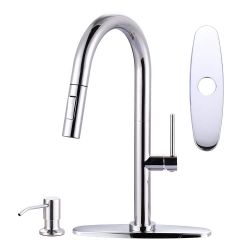 17 in. Single Handle 360° Swivel Pull-Down Sprayer Kitchen Faucet with Soap Dispenser in Chrome