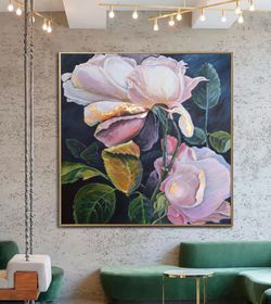 Original Hand-Painted Floral Canvas with Gold Frame – 40” × 40”
