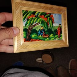 Oil Painting Of Women Under Trees Beautiful Haitian Signed 8"By6" New Condition Rare 