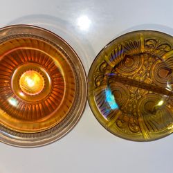 Marigold Bowl And Divided Dish Carnival Glass