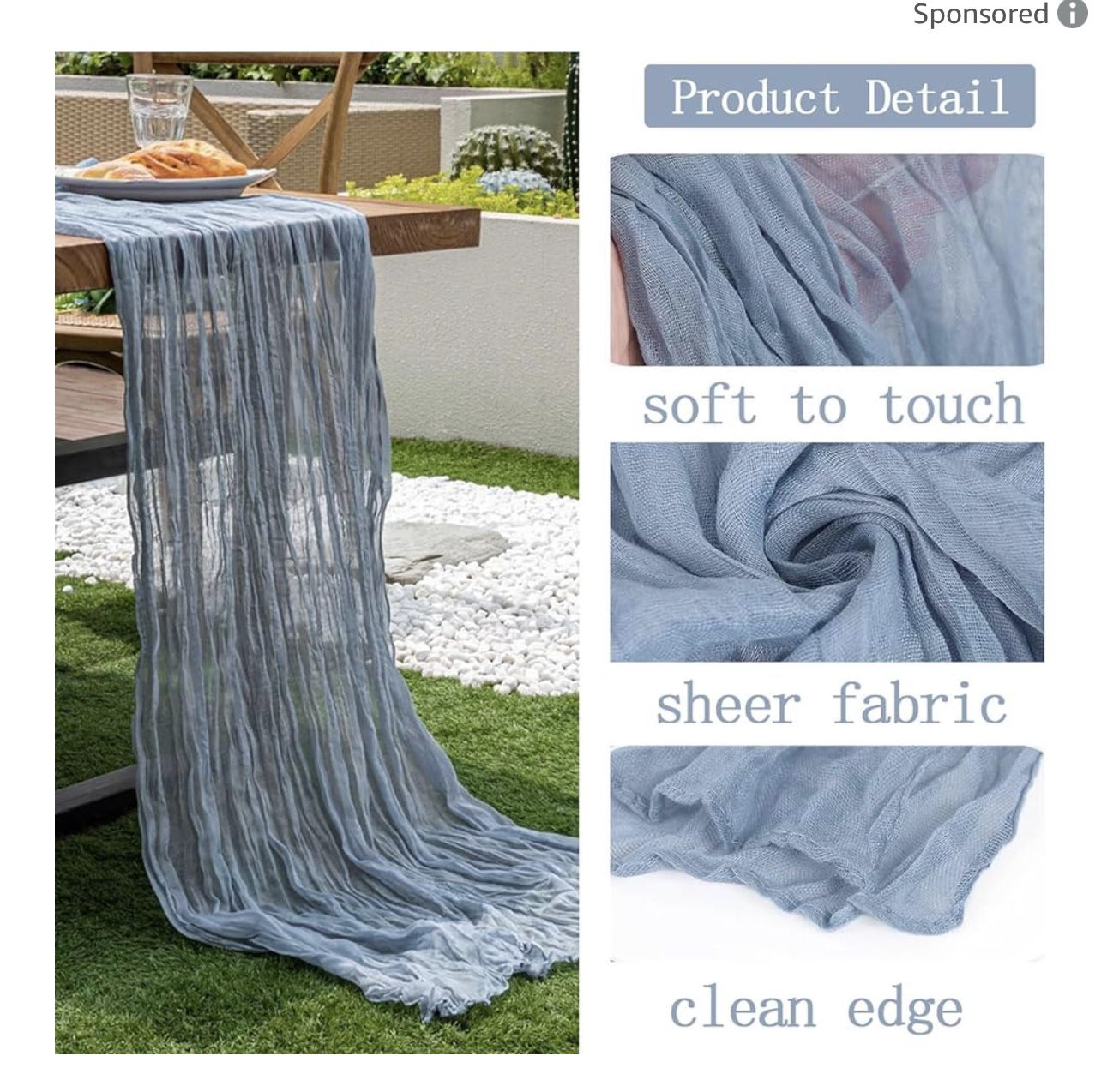 4 Pack Dusty Blue Cheesecloth Table Runner