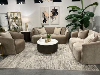 Brand New Modern Design, Latte Upholstered Sofa/Sofa Set designed for comfort