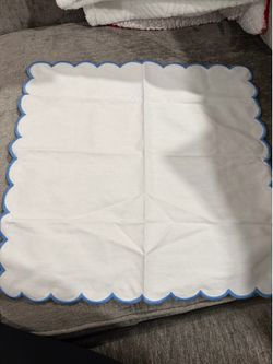 White Fabric Napkins with Purple Scalloped Edging