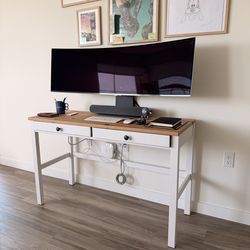Desk with 2 drawers, white stain/light brown Hemnes - Like New