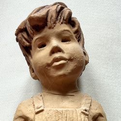 Vintage Lee Bortin Clay Boy Sculpture Figurine 