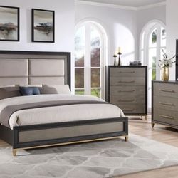 Payson Black/Brown Upholstered Panel Bedroom Set