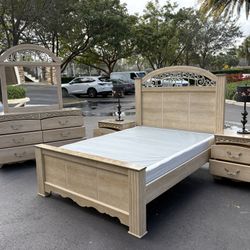 Beautiful Bedroom Set Queen Size Solid Wood Beige Color Like New by Ashley Furniture 