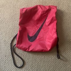 Nike Red Nylon Drawstring Backpack Gym Bag Black Swoosh