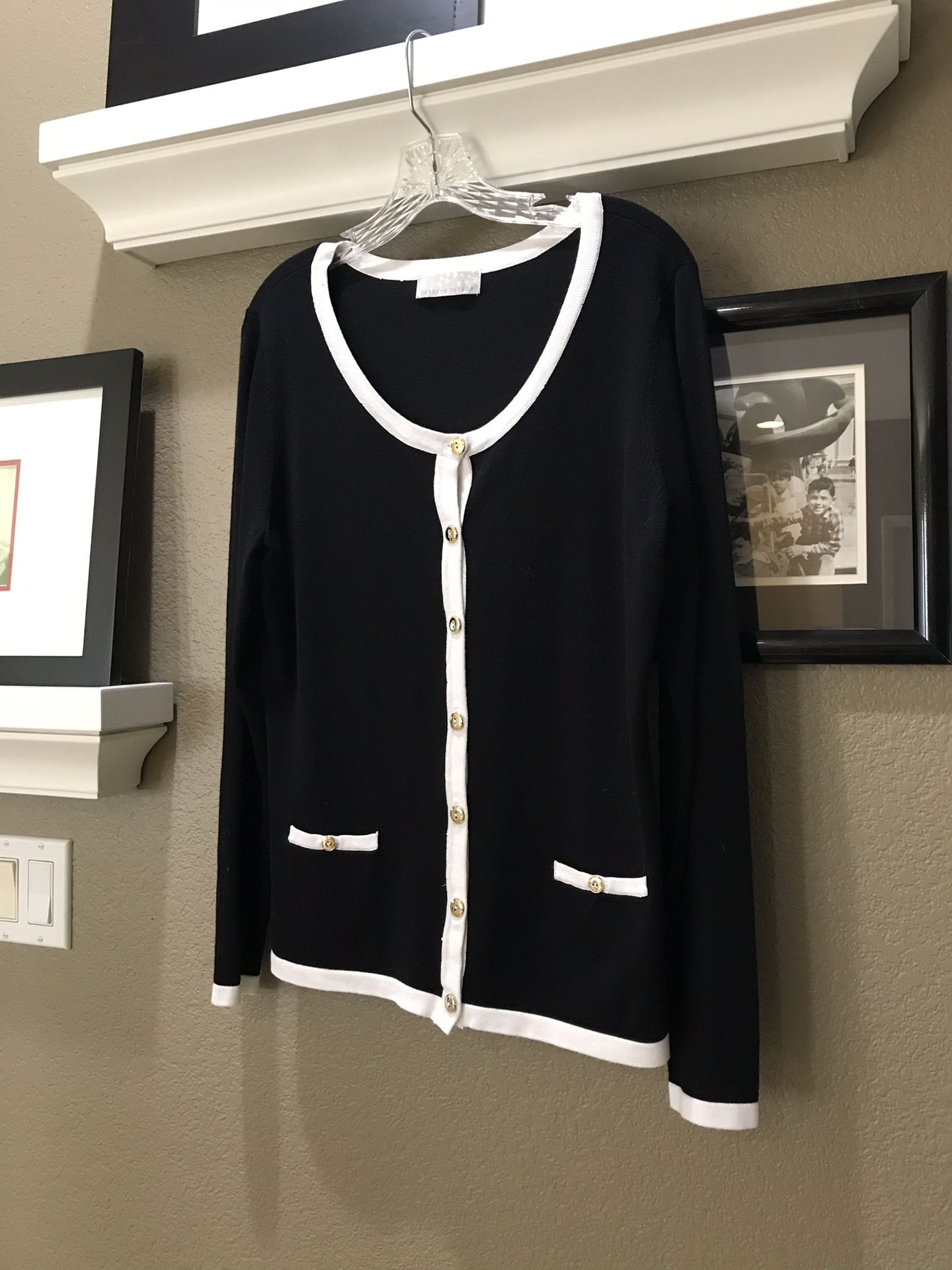 Carolyn Taylor black and white cardigan, size large