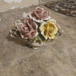 vintage Capodimonte porcelain floral centerpiece
