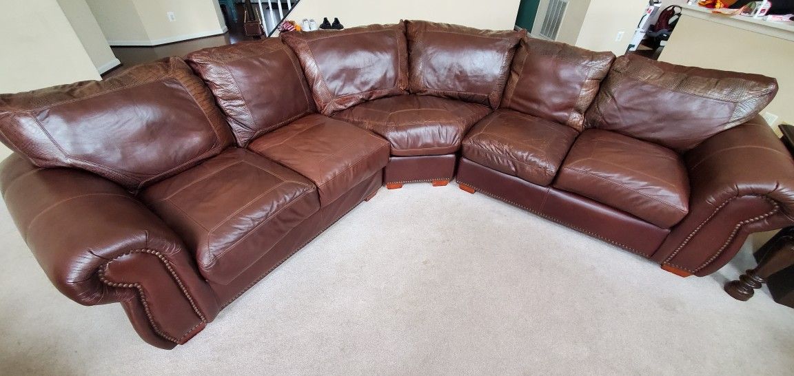 V shaped leather sectional