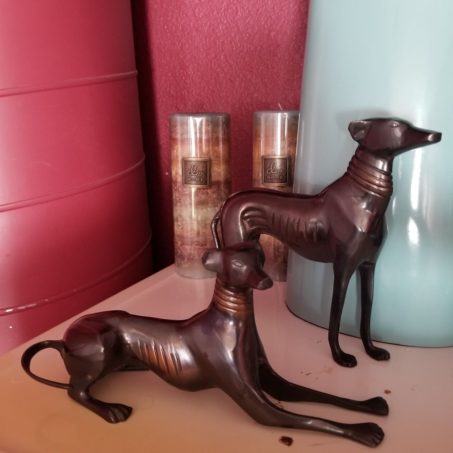 Vintage Mid Century Heavy Bronze Greyhound Dog Figurines- A Pair