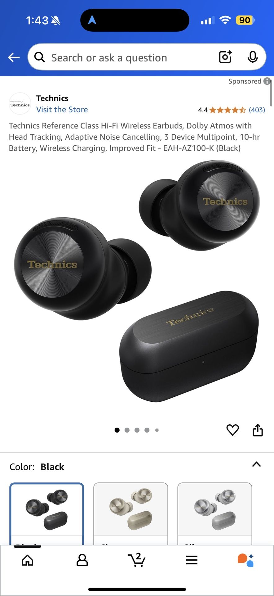Technics Reference Class Hi-Fi Wireless Earbuds, Dolby Atmos with Head Tracking, Adaptive Noise Cancelling, 3 Device Multipoint