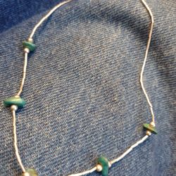 Vintage Silver Turquoise Chip Necklace 