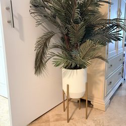 Faux Palm Plant, Pot and Stand